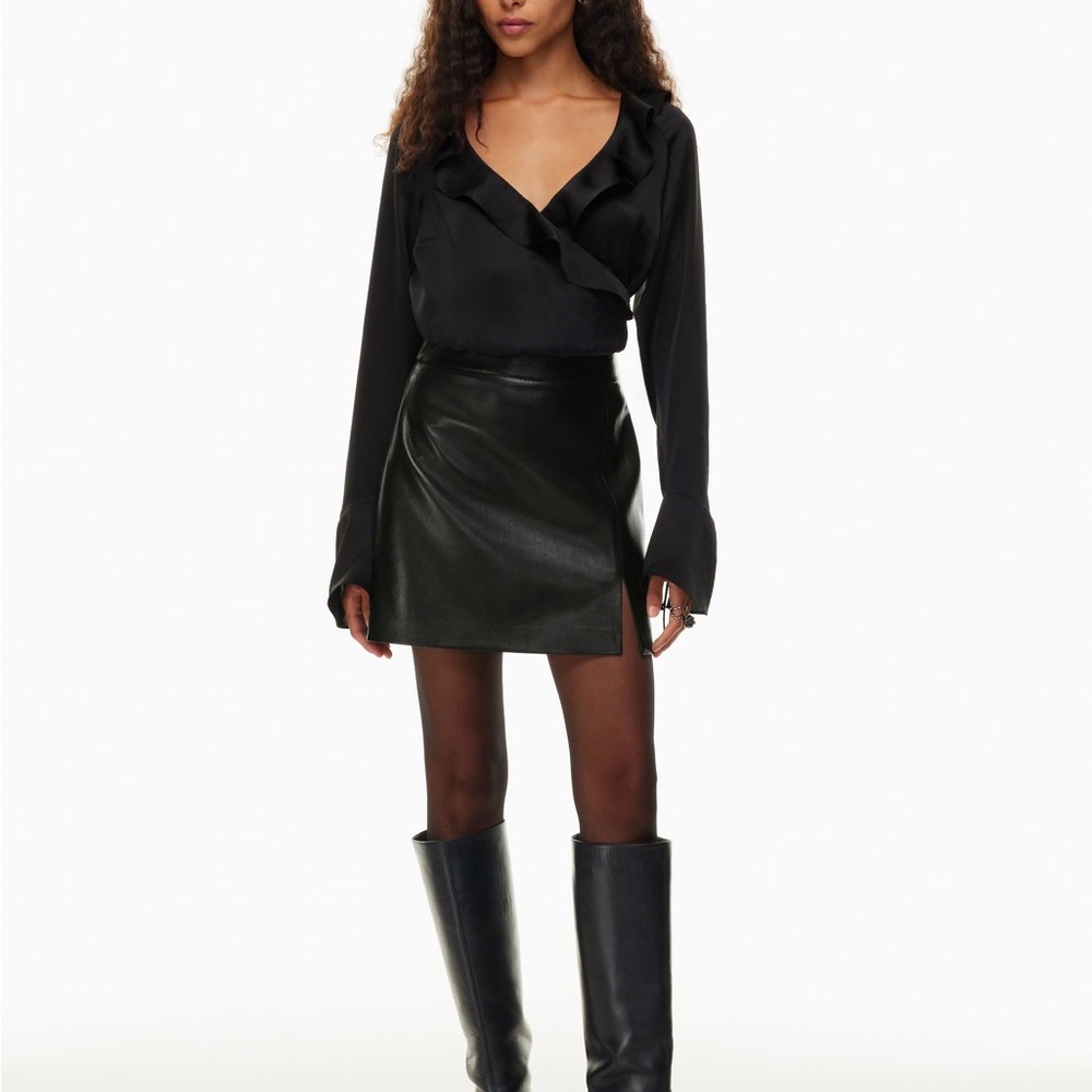 Wilfred Black Leather Mini Skirt